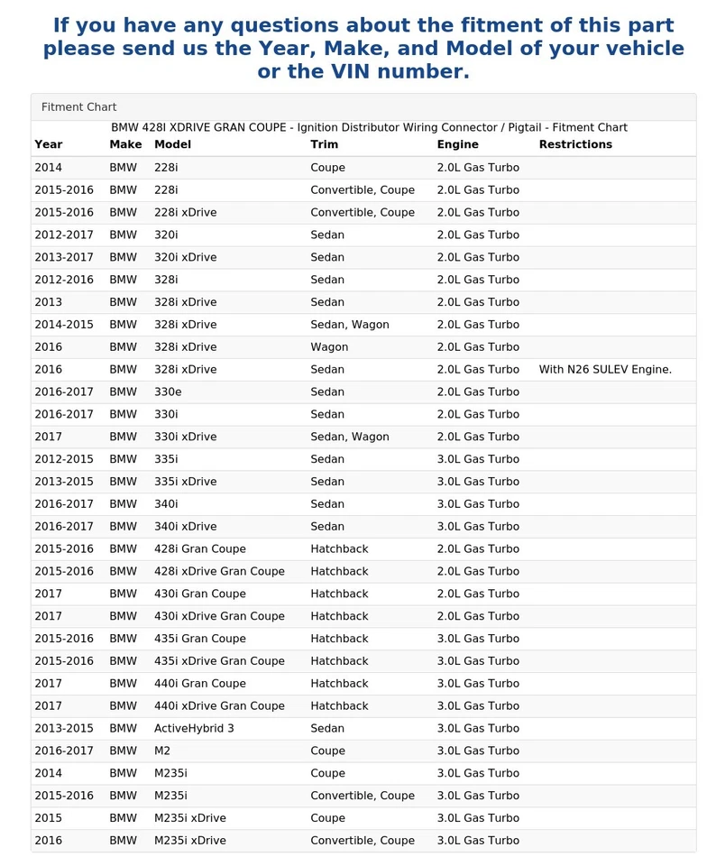 BMW 428I XDRIVE GRAN COUPE - Ignition Distributor Wiring Connector / Pigtail - Image 4 of 4