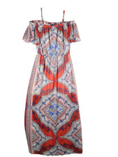 Asu Wish Womens Cold Shoulder Maxi Dress Floral Print Short Sleeve Size M Multi