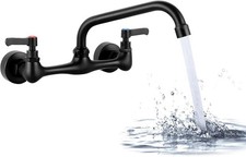 DJS Wall Mount Commercial Sink Faucet 8" 8 Inch Mount, 8wm WM Black