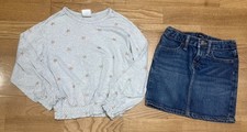 Girl's Gap Outfit Size 5 - Oatmeal Star Top w/Jean Skirt EUC