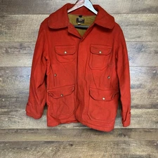 1947-50s Woolrich Mackinaw Jacket Mens 40 Red Field Coat Wool Vintage Barn Chore
