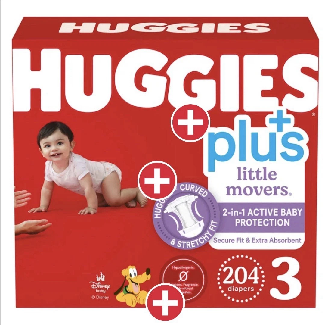 Huggies Plus Little Movers Size 3, 16-28 lbs, 204 Count- New & Sealed