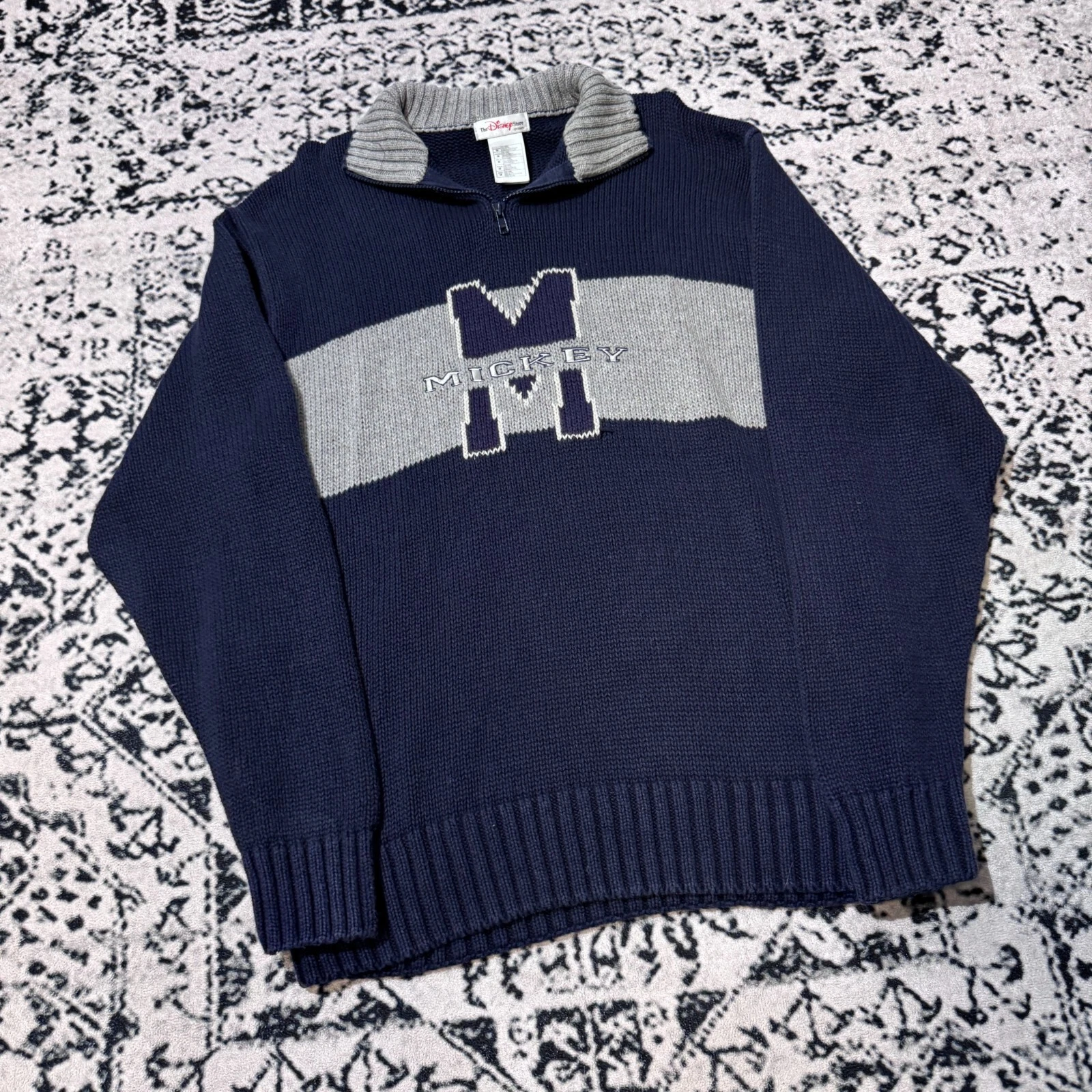GUCCI Maglione mezza zip cotone navy unisex Disney vintage taglia L Y2K anni 90 Topolino Lo