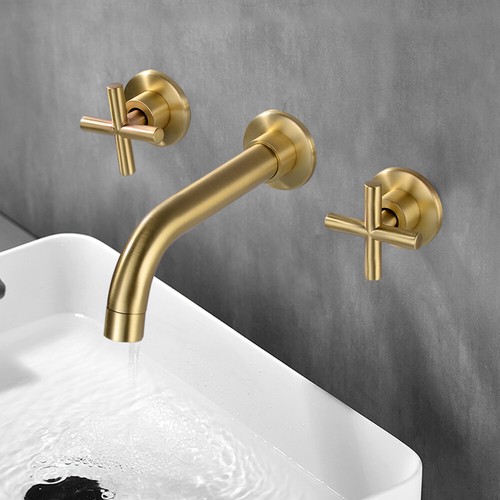 2 Handle Wall Mount Brass Waterfall Bathroom Faucet Bath Sink Faucet Mixer Tap