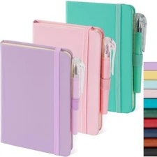 3 Pack Small Notebook Journal with Pen, A6 Mini Pocket Size Pink_Purple_Green
