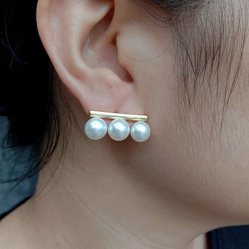 New Women Earrings Freshwater Pearl Geometric Stud Earrings Fashion Designer - Picture 5 of 6