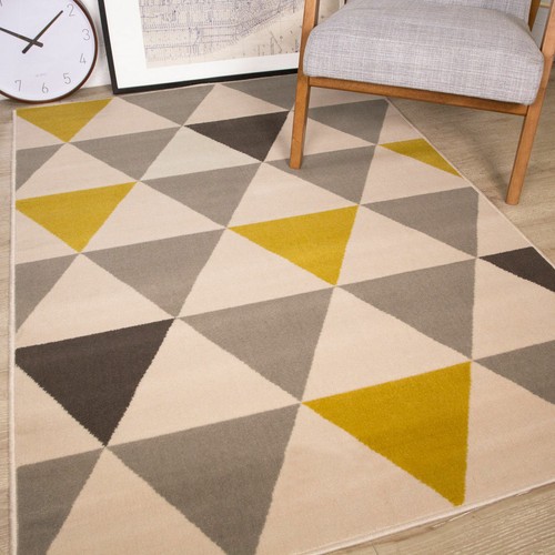 Alfombras enrejado amarillo gris ocre moderno pequeño extra grande piso grande baratas - Imagen 9 de 12