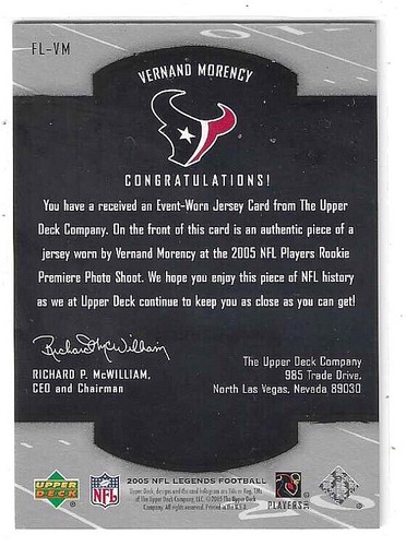 2005 NFL LEGENDS VERNAND MORENCY FUTURE LEGENDS EVENT WORN JERSEY #FL-VM TEXANS - Bild 2 von 2