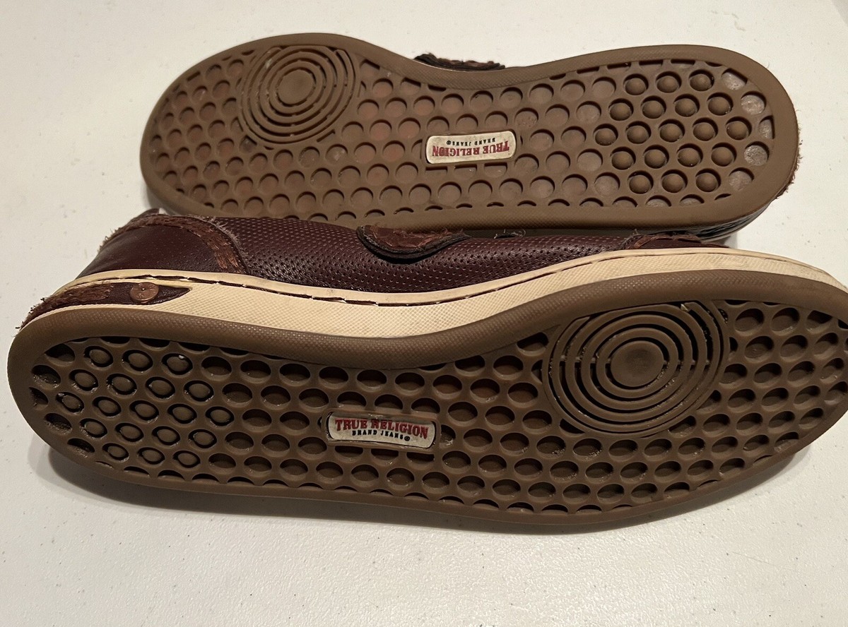 TRUE RELIGION-Men’s 10.5 Brown Leather Athletic Shoes Sneakers True Religion High Top Sneakers with... | Depop main image 4