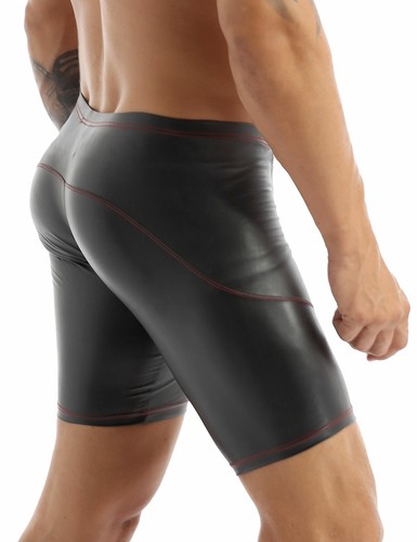 Men's PU Leather Shorts Bodybuilding Pouch Short Pants Biker Shorts AU - Picture 3 of 8