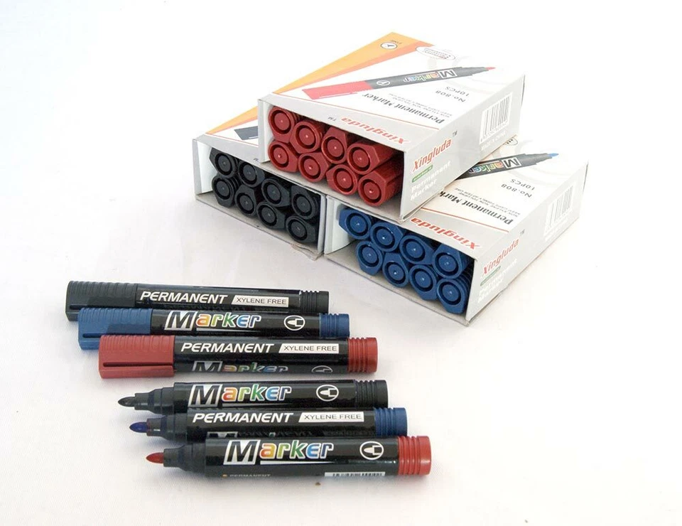 10er Set Permanent Marker Textmarker Stift Filzstift wasserfest schwarz rot blau