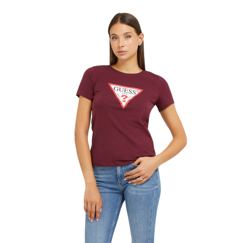 Camiseta para mujer Guess con logotipo triángulo con cuello redondo y ajuste ajustado N.o de parte: w1yi1bi3z14 - Imagen 1 de 20