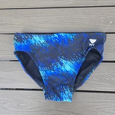 TYR Durafast Elite Perseus Blue/Black All Over Racer Briefs Men Sz 30 NEW Sample