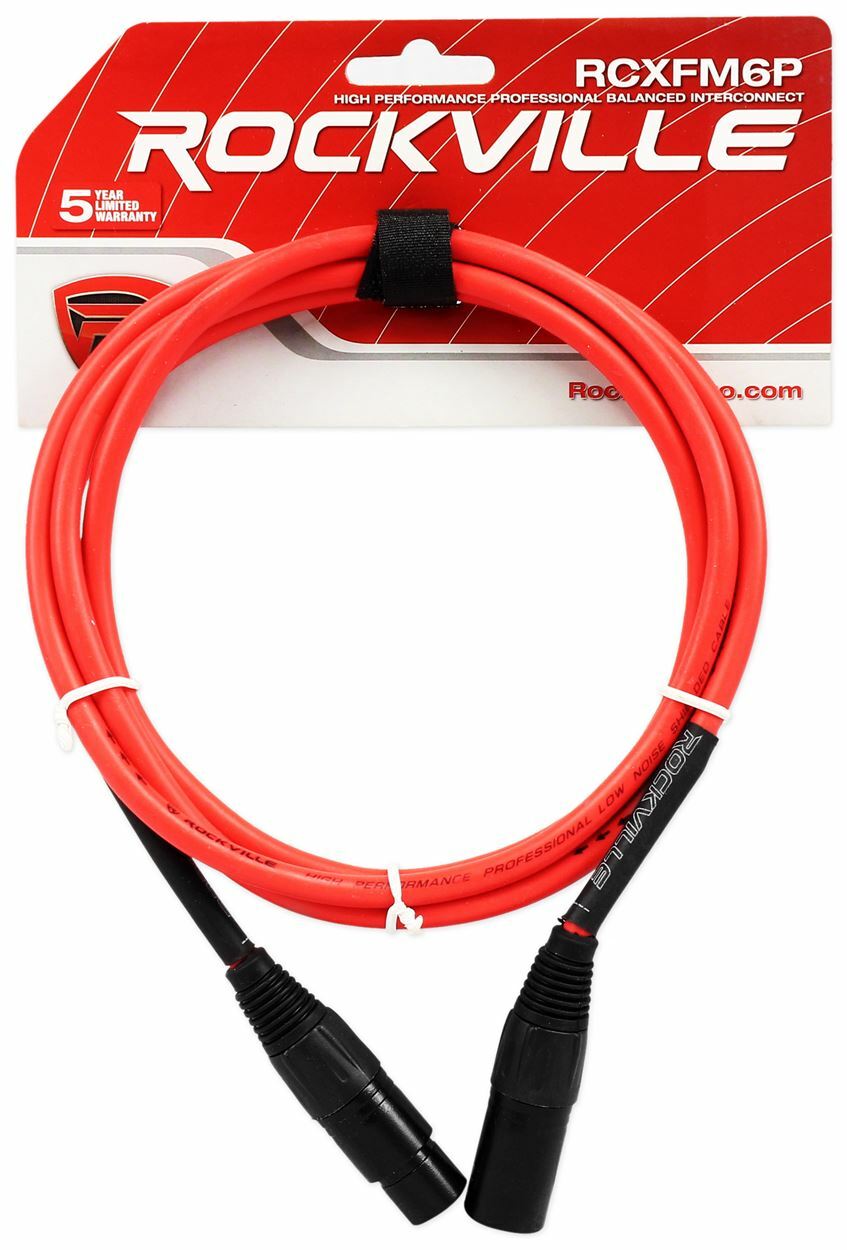 Rockville RCXFM6P-R Red 6' Female to Male REAN XLR Mic Cable 100% Copper