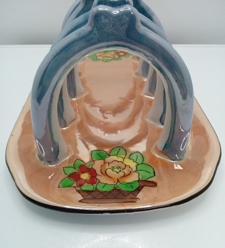 Vintage Pfirsich & Blau Glanzgeschirr Toastständer Hergestellt in Japan - Bild 9 von 13