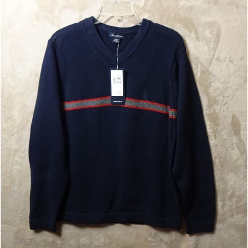 Nautica Men's V-Neck Pullover Sweater Small 100% Cotton Navy Blue NWT - Picture 1 of 6