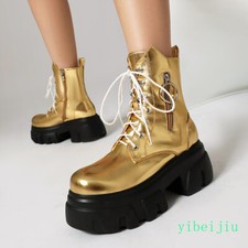 Womens Punk Platform High Heel Ankle Boots Rock Shoes Thicken Sole Combat Gothic