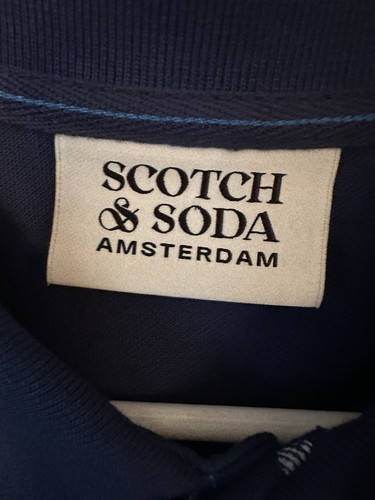 New SCOTCH & SODA Royal Blue Geometric Tipped Short Sleeve Polo Shirt Men’s - Picture 14 of 16