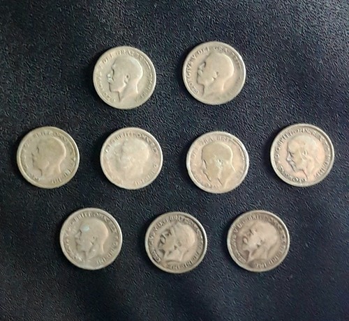 Sixpences George V x 9 Coins 1938 to 1950 - 第 1/2 張圖片