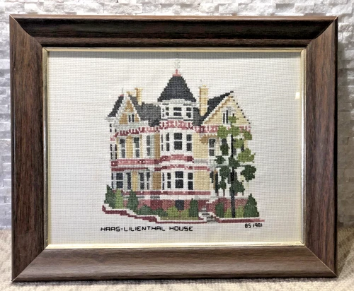 Haas-Liliental House Victorian Cross Stitch, handmade  1981, Framed