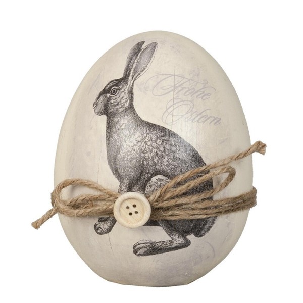 "Clayre & Eef: Deko-Ei \"Hase\", Polyresin, 14 X 12 Cm, Ostern, Beige / Grau,"-image