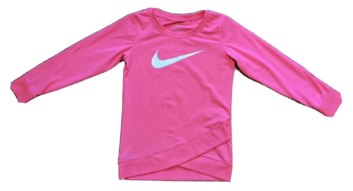Nike Dri Fit Shirt Girls 6 M Neon Pink White Glitter Athletic