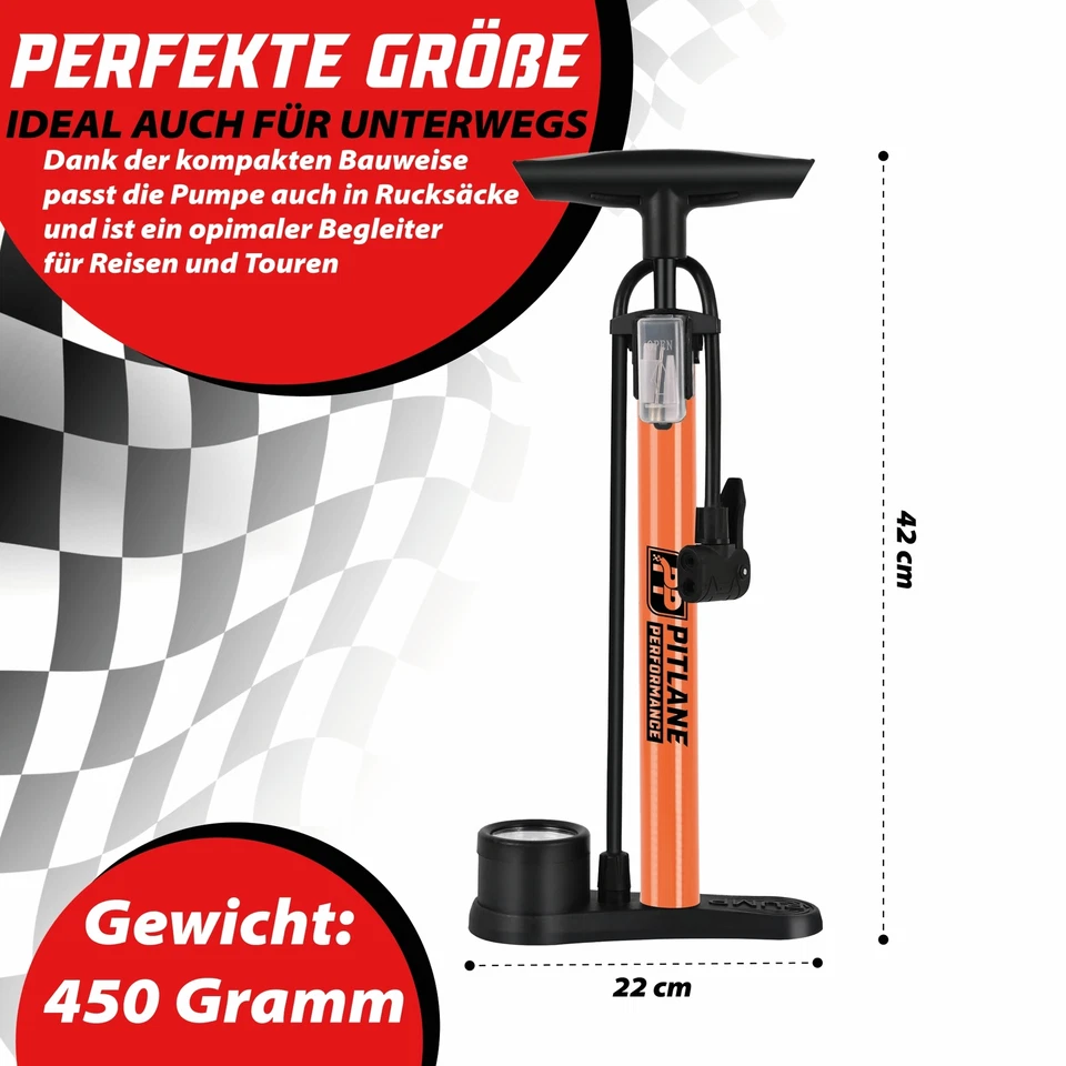 Luftpumpe mit Barometer 42 cm Standpumpe 11 Bar Fahrradpumpe für alle Ventile - Bild 2 von 4