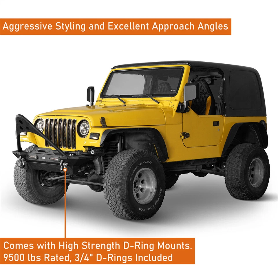 Rock Crawler Stinger Front Bumper w/ LED Lights for 1997-2006 Jeep Wrangler TJ Foto 3 de 4