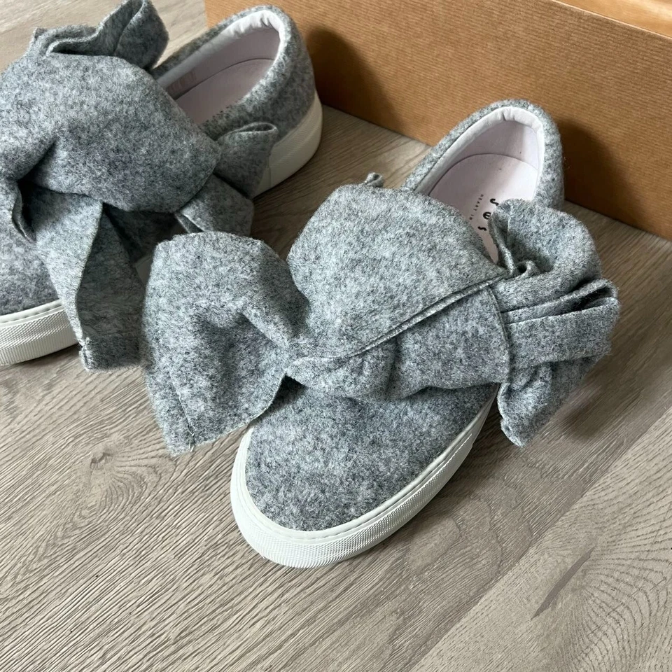 JOSHUA SANDERS 鞋女式 39 灰色毛毡蝴蝶结懒人运动鞋意大利制造 — 第 2/4 张图片