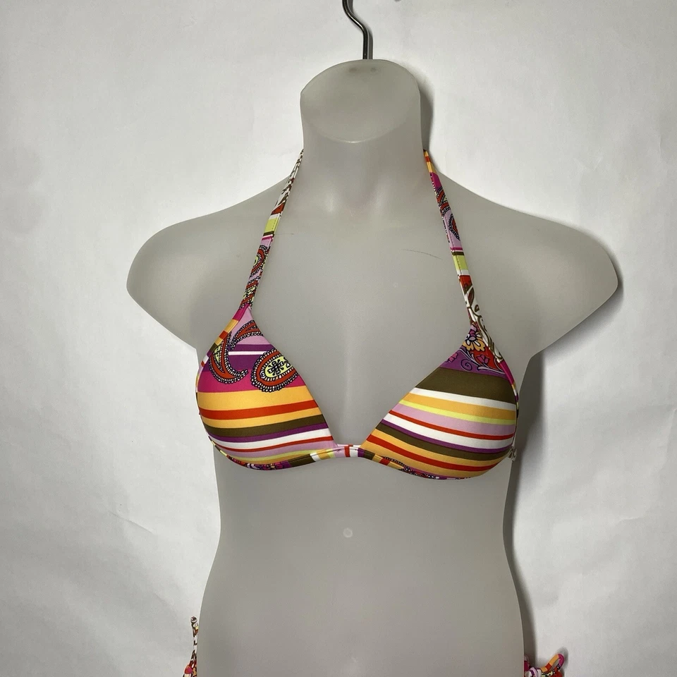 Bikini brasileño Cia Maritima 2 piezas talla M rayas cachemira corbata lateral multicolor Foto 3 de 4