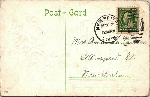 With my sincere greetings Glad Birthday roses church 1910 postcard embossed - Picture 2 of 2