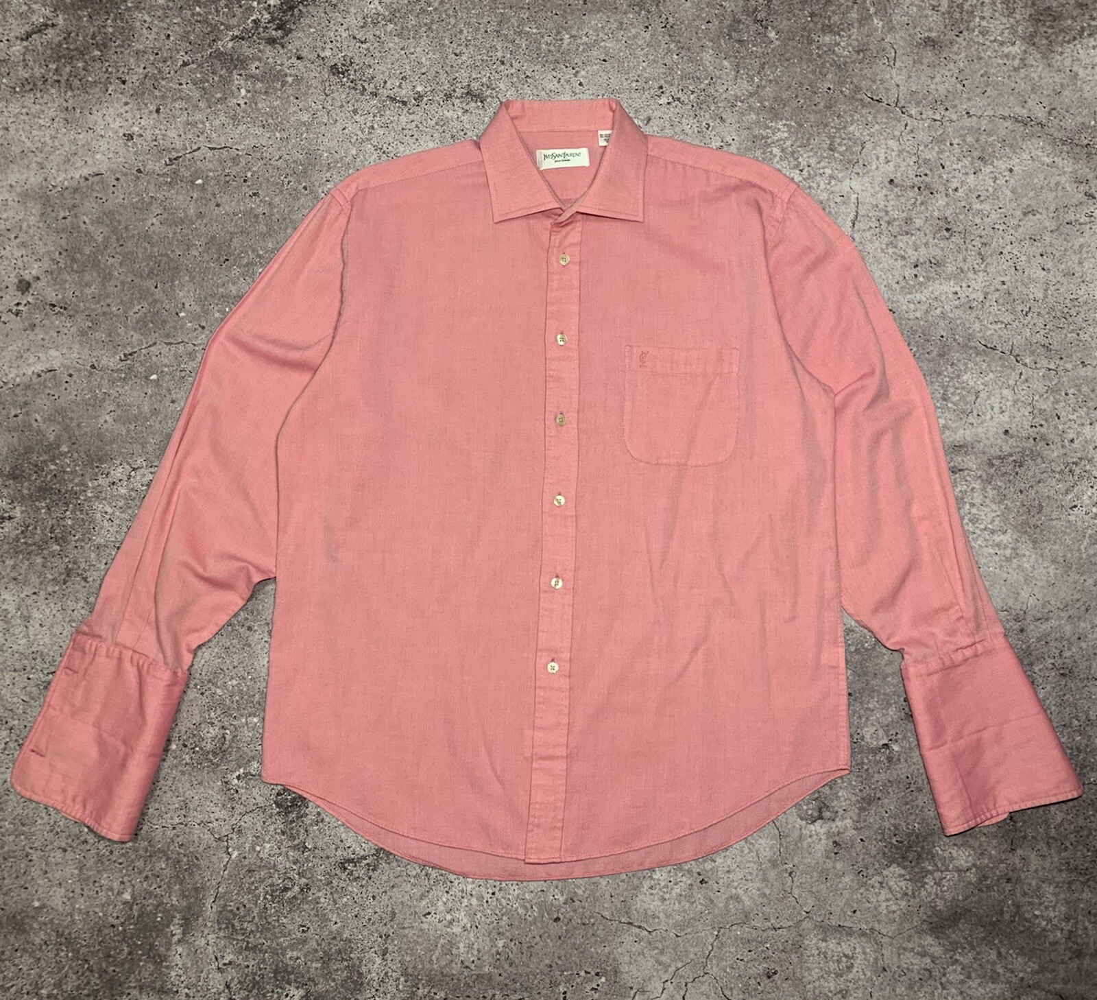 SAINT LAURENT Camicia YvesSaintLaurent Pour Homme Vintage Logo L S Rosa Cotone Taglia 40 41 (L)