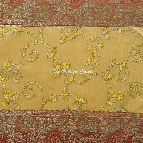 Wedding Table Runner Embroidered Gold Brocade Ethnic Center Table Overlay Decor - Picture 4 of 5