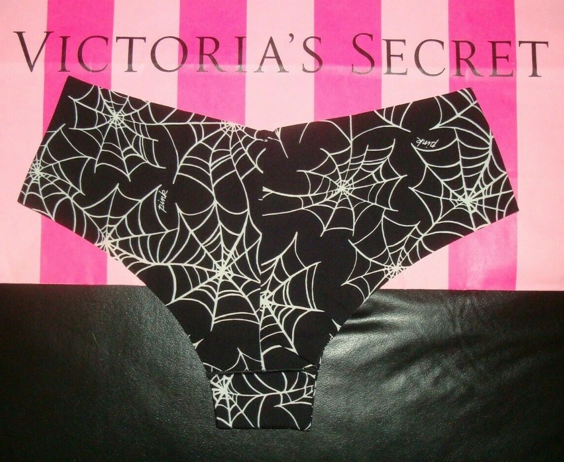 VICTORIA'S SECRET PINK NO SHOW CHEEKSTER PANTY BLACK HALLOWEEN SPIDER WEB  SZ XXL