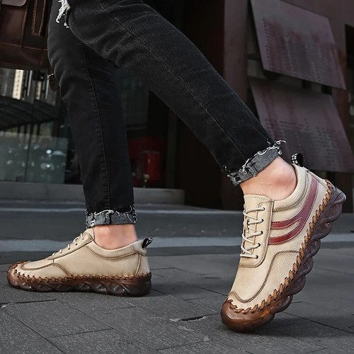 Hombres Zapatos Informales Antideslizantes de Cuero Hechos a Mano Tenis para Caminar Mocasines Impermeables - Imagen 19 de 26