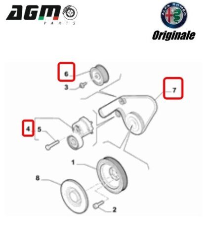 KIT CINGHIA ESTERNA TENDICINGHIA CUSCINETTO ORIGINALE ALFA GIULIETTA STELVIO 2.2 - Imagen 4 de 10