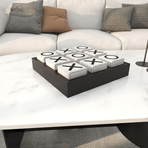 Elegant 14" Tic Tac Toe Game Set - Traditional Black and White Home Decor - Picture 9 of 13