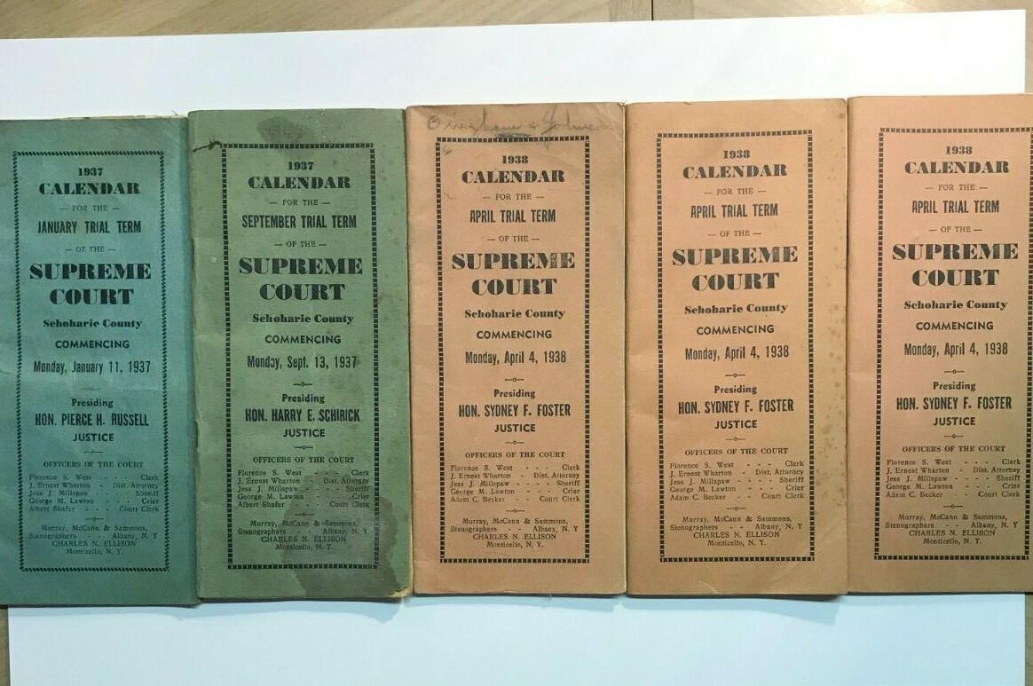 Schoharie County N.Y. Supreme Court Calendars from 1937-1938: 5 Calendars  total | eBay