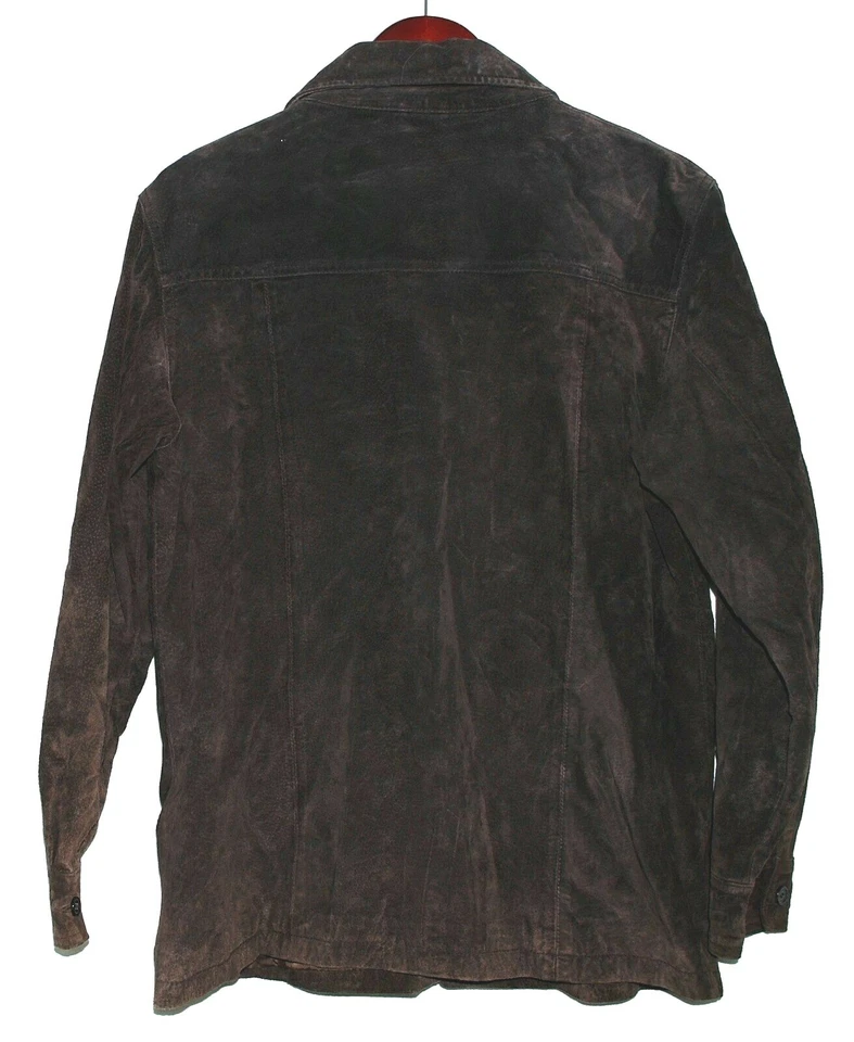 Live A Little Dark Brown Suede Flap Covered Buttons Shirt Jacket Size L - Image 2 of 4