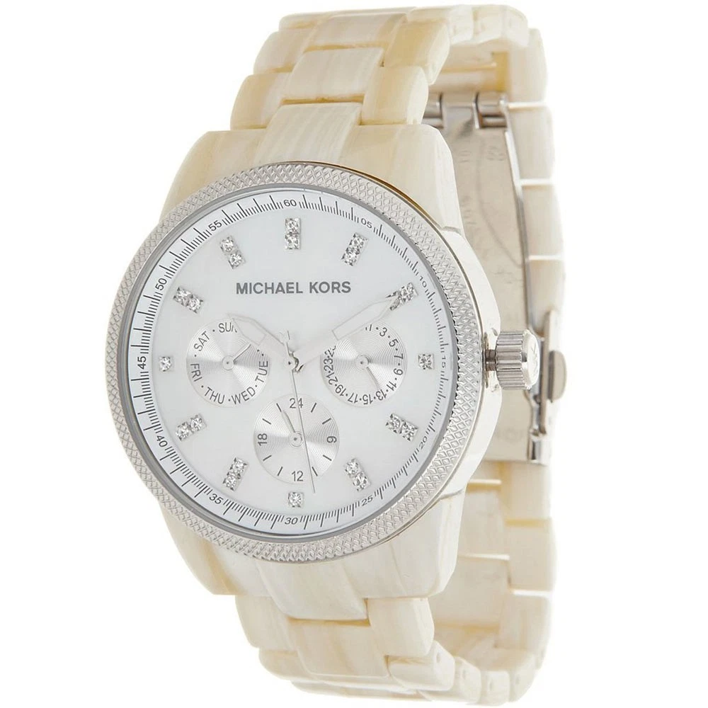 NUOVO OROLOGIO MICHAEL KORS RITZ CORNO BEIGE QUADRANTE MOP TONO ARGENTO QUADRANTE CRISTALLO MK5625