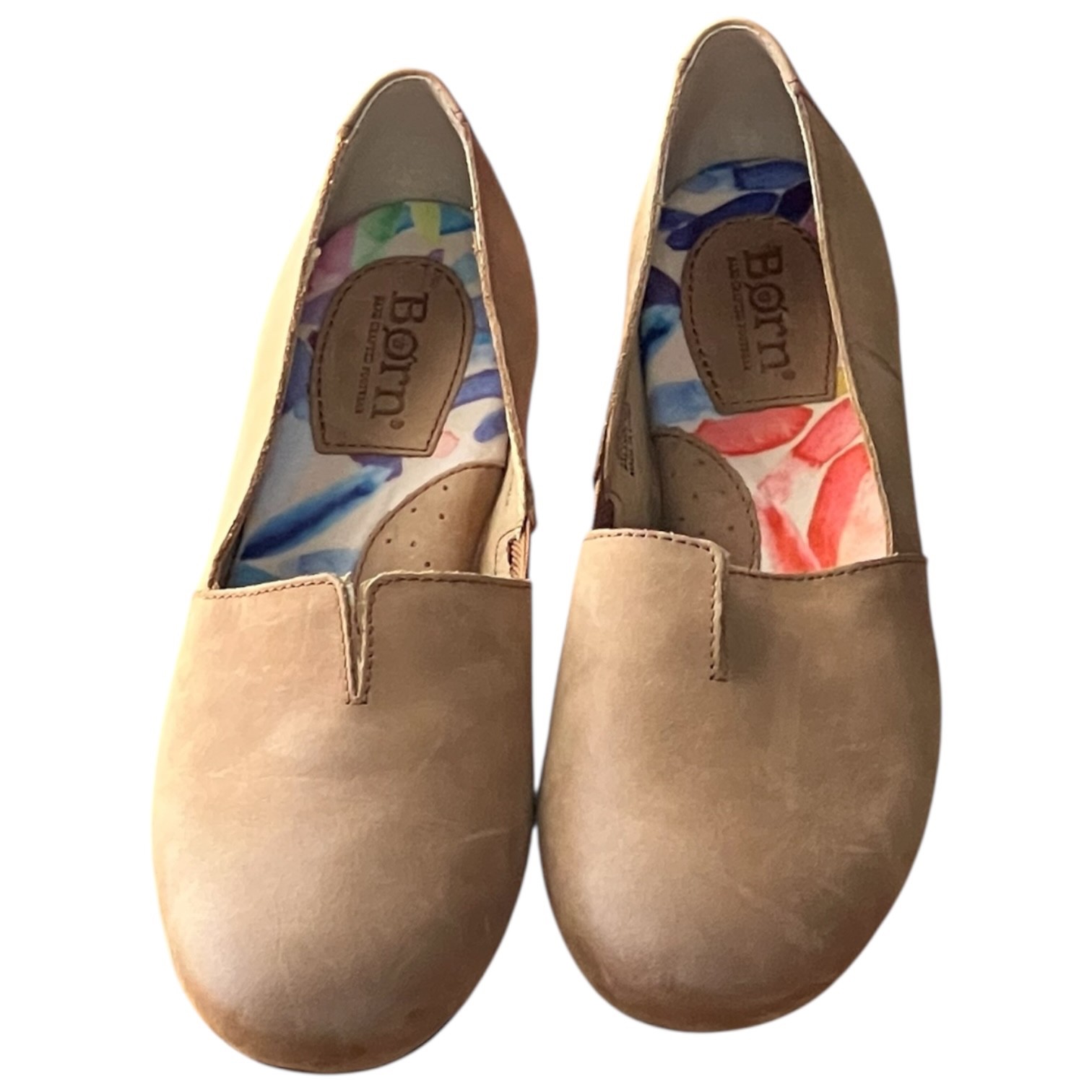 Born Womens Brown Leather Slip On Loafers Comfort Light Flats 7.5M Work Shoes
