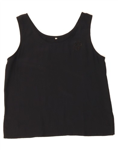 VINTAGE Womens Crop Sleeveless Blouse Top EU 38 Medium Black Floral Silk UQ13