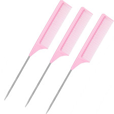 3 Packs 9 Inch Rat Tail Comb Carbon Fiber Heat Resistant Teasing Comb with Metal