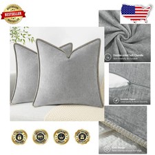 Luxury Chenille Throw Pillow Covers 18x18 Set 2 Gray Modern Farmhouse Decor