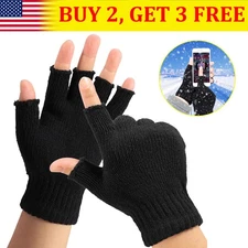 Thermal Knitted Fingerless Gloves Warm Winter Half Finger Gloves for Men Women