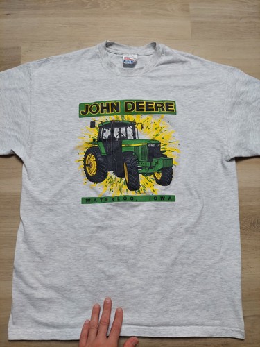 Vintage 90's John Deere Waterloo Iowa T-shirt Gray XL Hanes Beefy - Picture 2 of 7