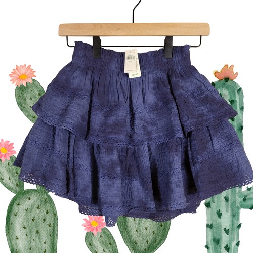 NWT Aerie Ruffle Mini Skirt XS Blue Tie Dye Boho Festival Cowgirl Coquette - Picture 13 of 13
