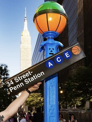 MTA Penn Station NY Knicks Basketball Metal Subway Sign Madison Square Garden