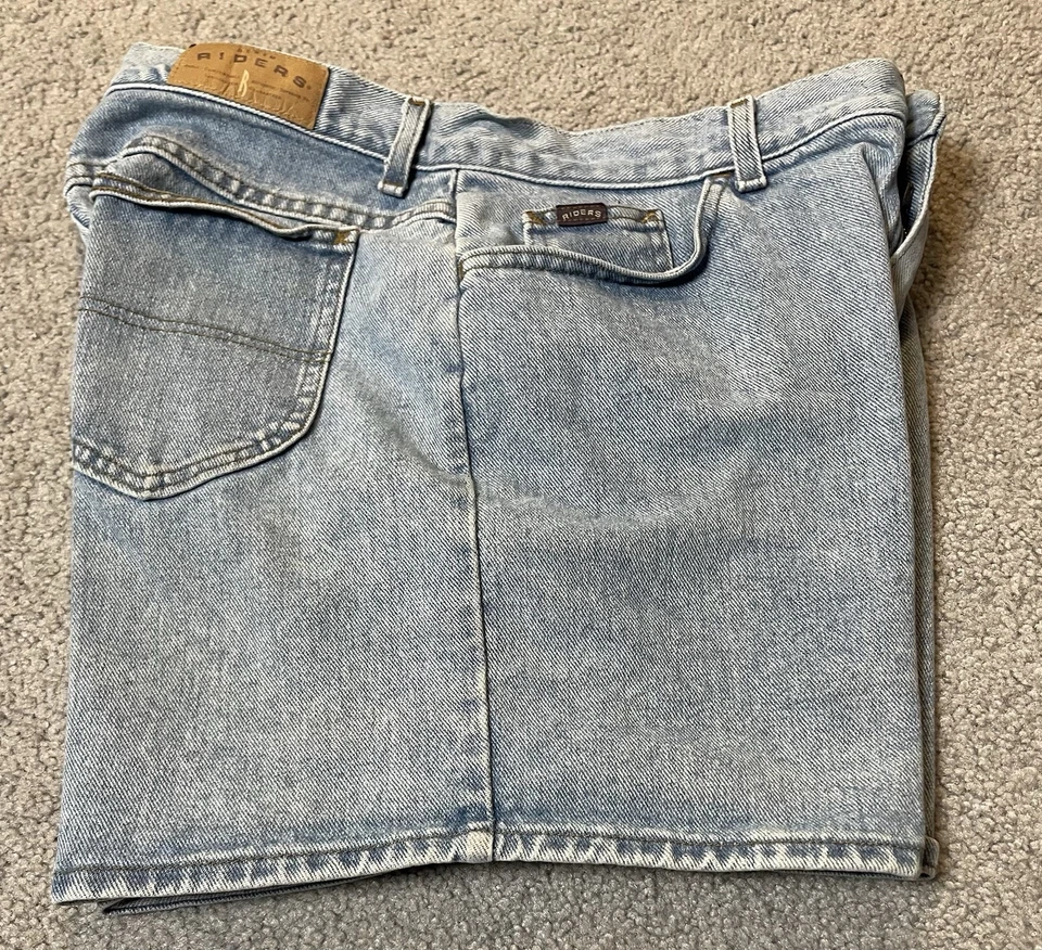 Pantalones Cortos Jean Riders Mom 16 Azul Denim 5” Entrepierna Tiro Alto Resistente Western De Colección Años 80 Foto 3 de 4