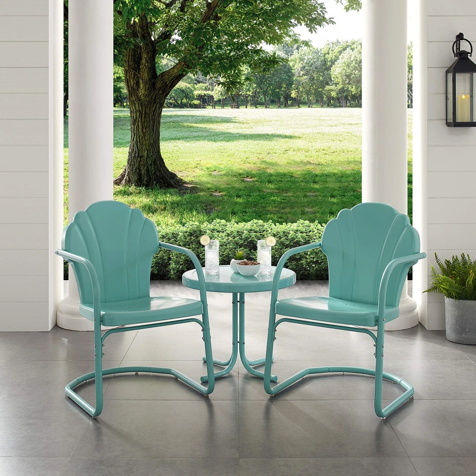 Tulip 3-Piece Outdoor Chair and Side Table Set, Retro Metal Patio Conversatio... - Image 4 of 4